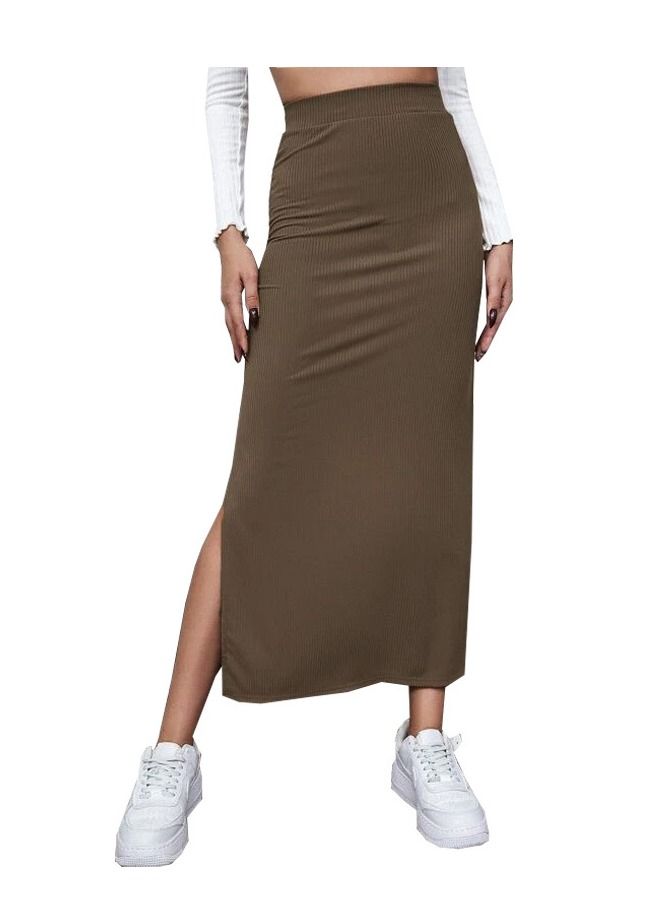 New Women's Half Skirt Solid Color Slit Long Skirt