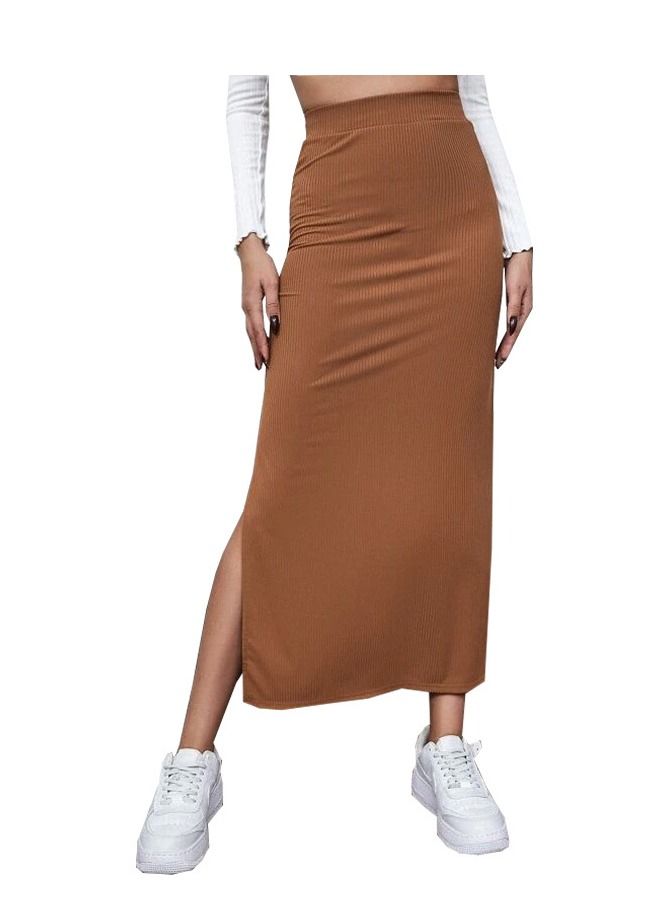 New Women's Half Skirt Solid Color Slit Long Skirt