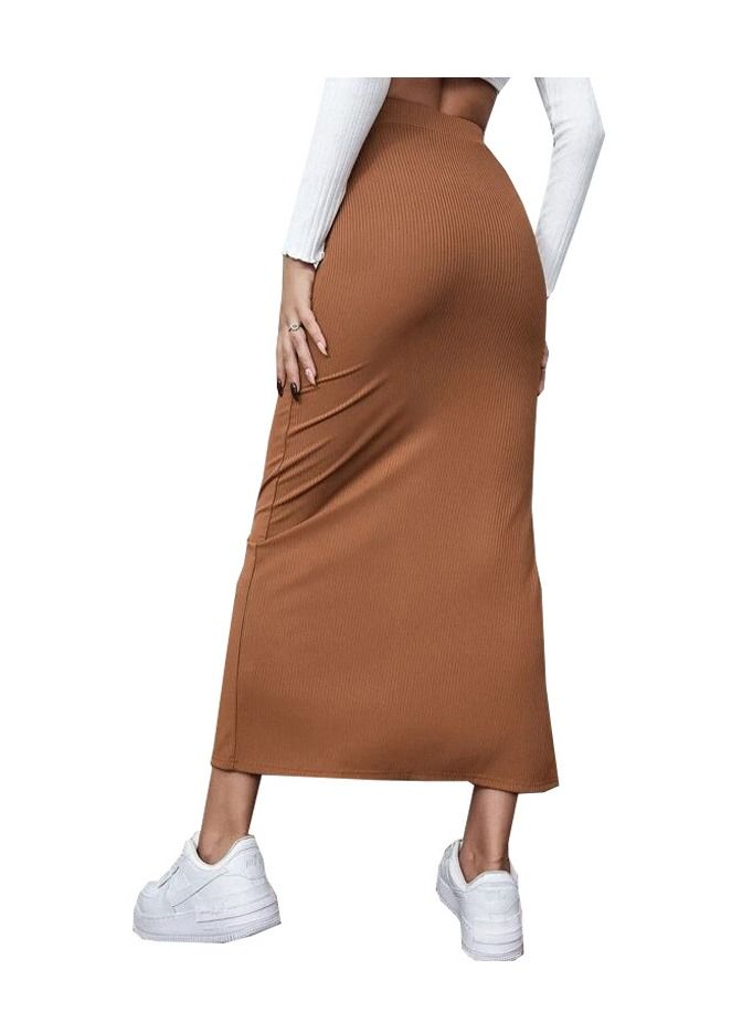 New Women's Half Skirt Solid Color Slit Long Skirt