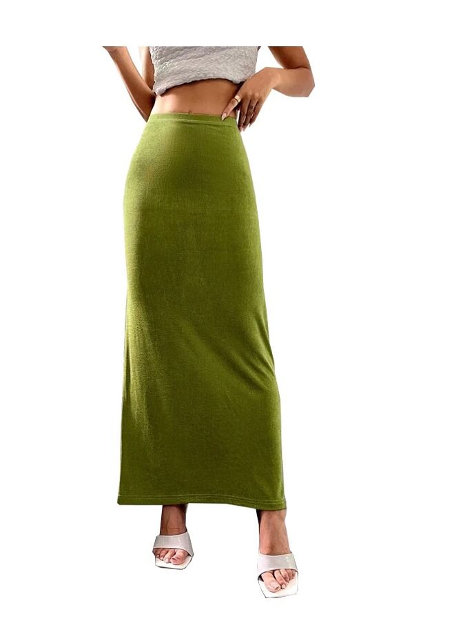 New Women's Slim Half Skirt Solid Color Long Skirt