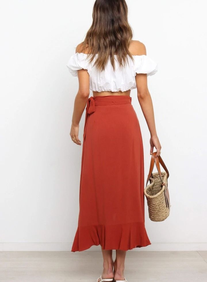 Women's Summer New Fashion Simple Lace-up Irregular Solid Color Skirt