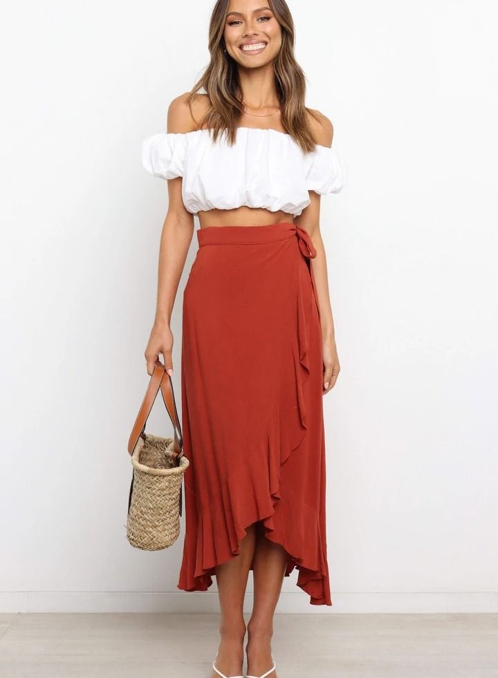 Women's Summer New Fashion Simple Lace-up Irregular Solid Color Skirt