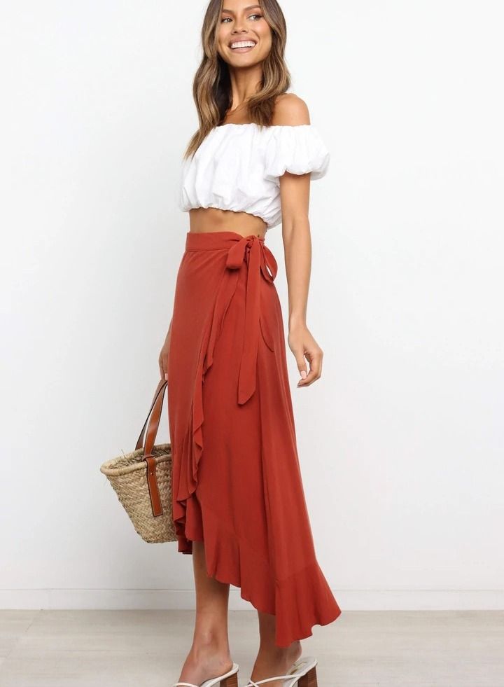 Women's Summer New Fashion Simple Lace-up Irregular Solid Color Skirt