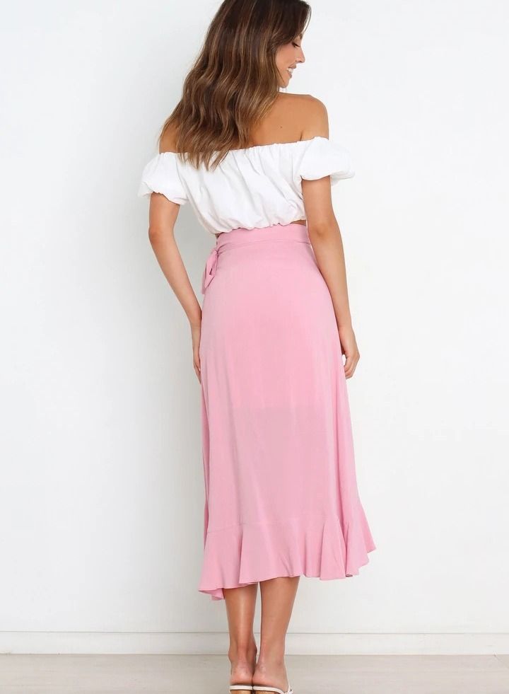 Women's Summer New Fashion Simple Lace-up Irregular Solid Color Skirt