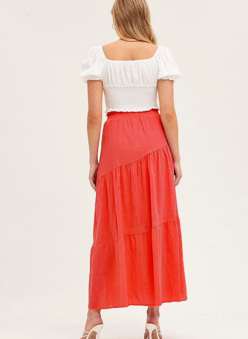 Women's High Waist Solid Color Cottonfabric Elastic Waist Large Swing Pleated Skirt