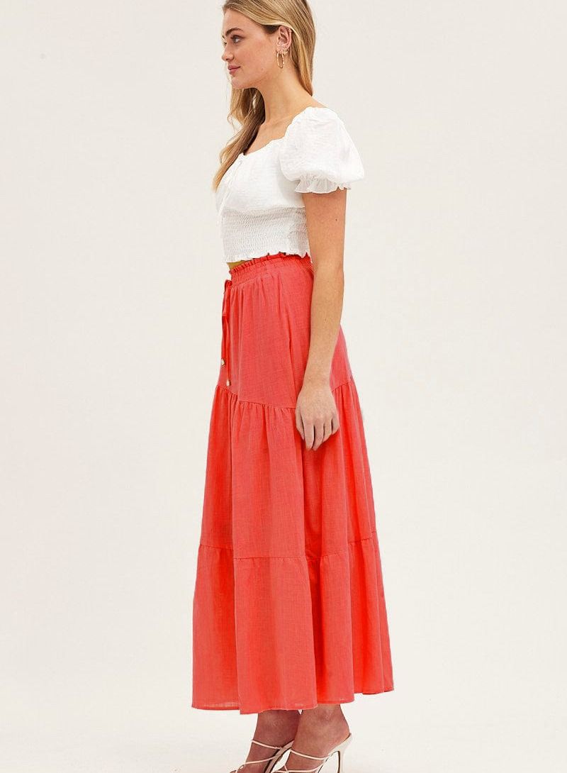 Women's High Waist Solid Color Cottonfabric Elastic Waist Large Swing Pleated Skirt