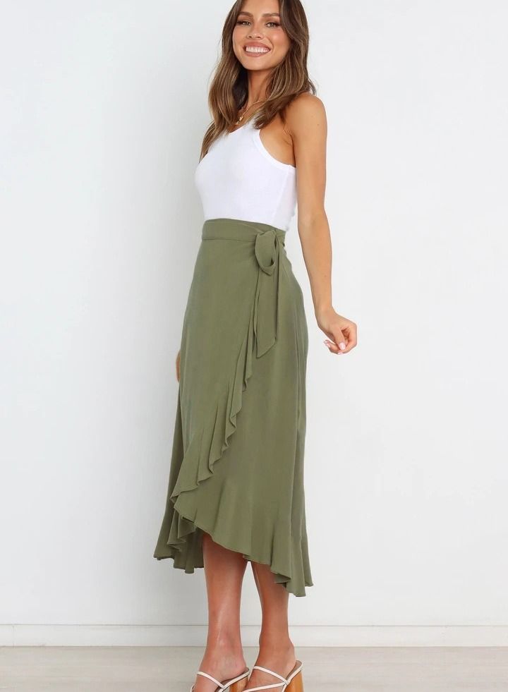 Women's Summer New Fashion Simple Lace-up Irregular Solid Color Skirt