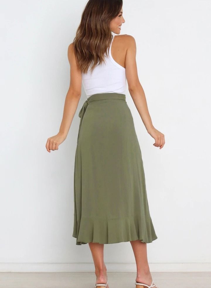 Women's Summer New Fashion Simple Lace-up Irregular Solid Color Skirt