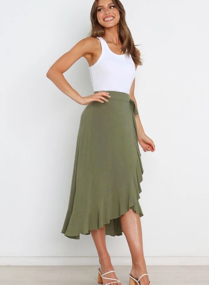 Women's Summer New Fashion Simple Lace-up Irregular Solid Color Skirt