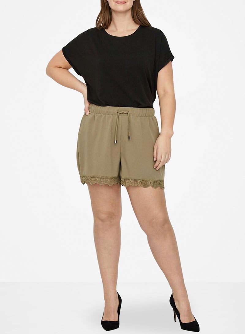 Lace Hem Shorts Olive