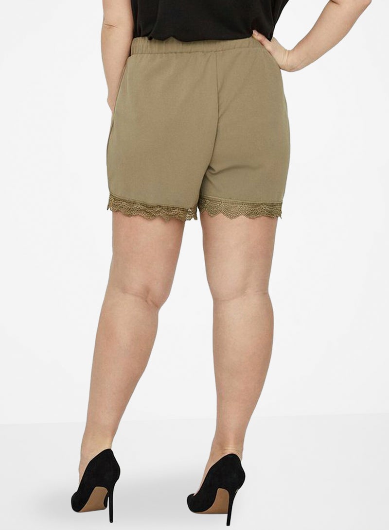 Lace Hem Shorts Olive