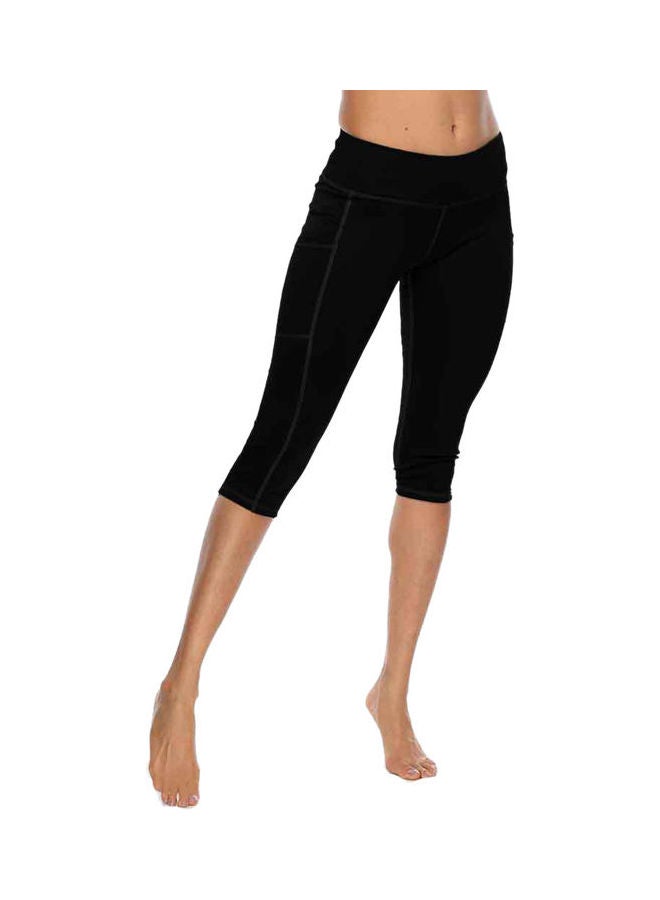 Side Pockets High Waist Elastic Yoga Sport Running Skinny Shorts Pants Black