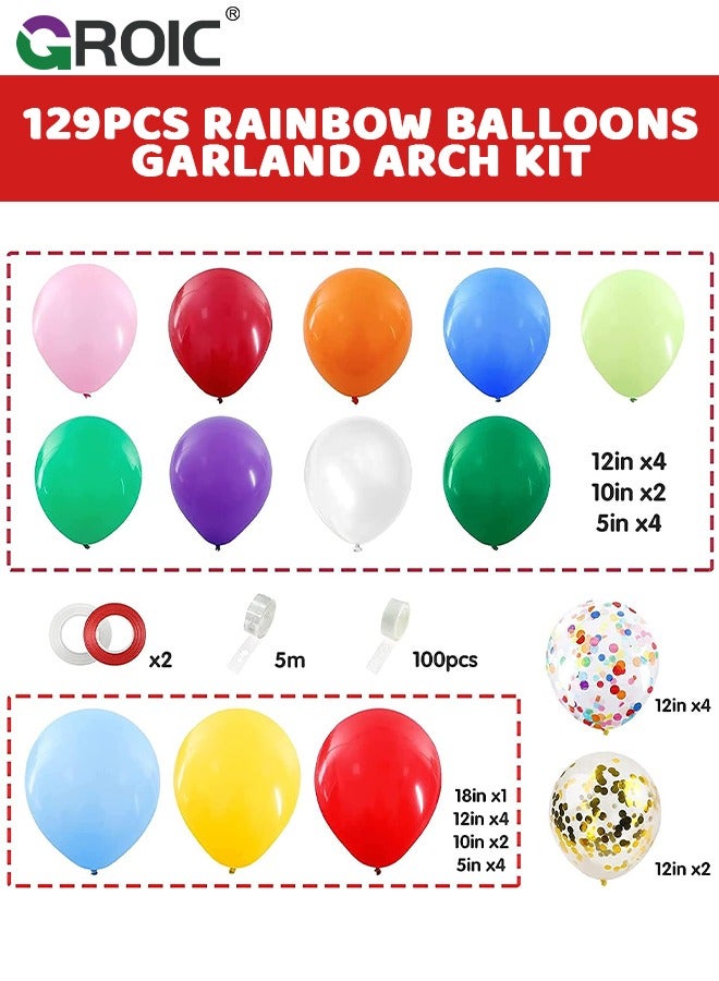 Colorful Balloons Garland Arch Kit, 129pcs 12 Assorted Color Balloons Colorful Party Balloons for Birthday Party Baby Shower Decoration,Party Balloon Set, Party Supplies