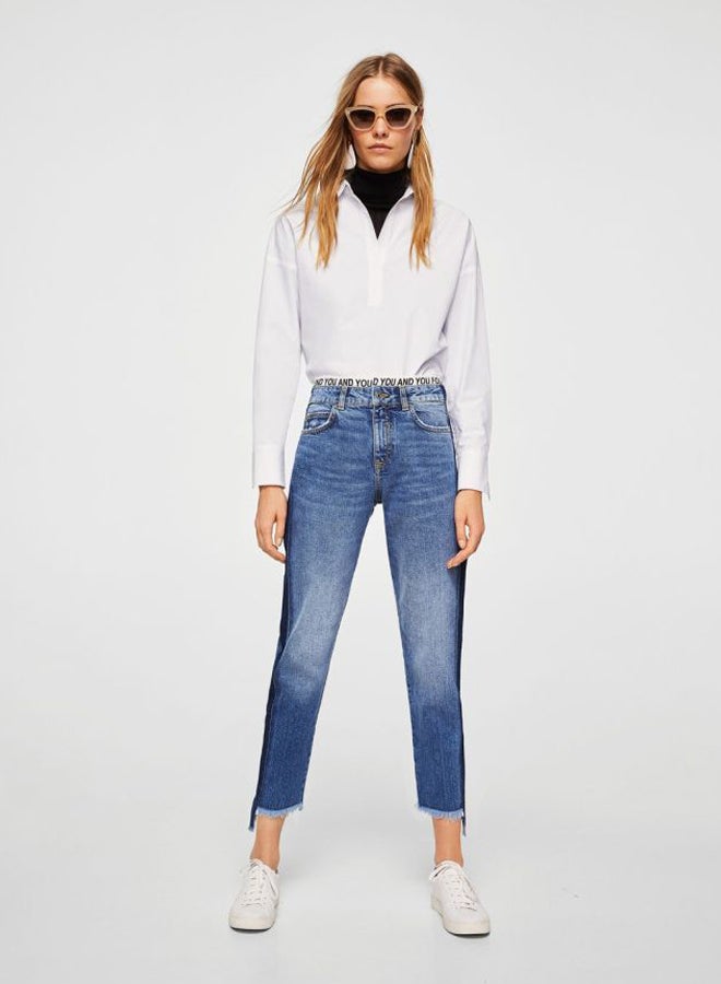 Contrast Panel Jeans Blue