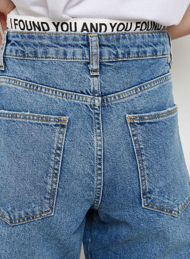 Contrast Panel Jeans Blue