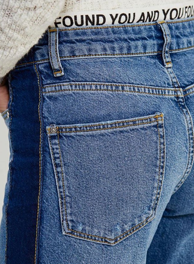 Contrast Panel Jeans Blue