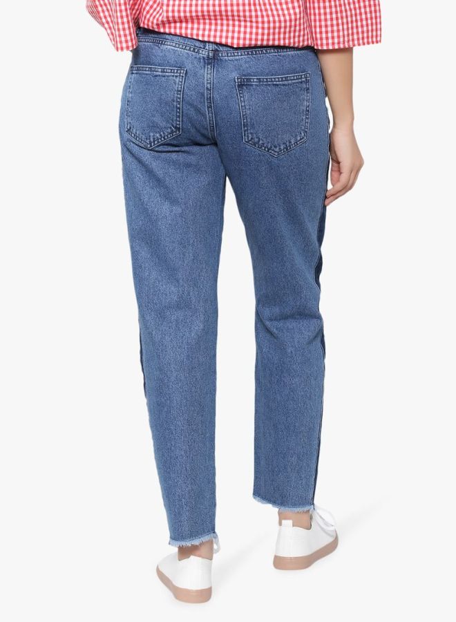 Zip Detail Side Panel Jeans Blue