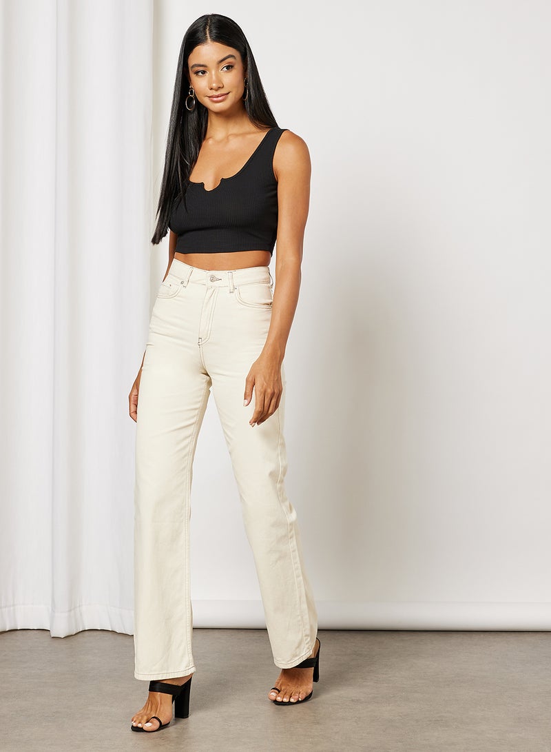 Straight Fit Cotton Jeans Ivory