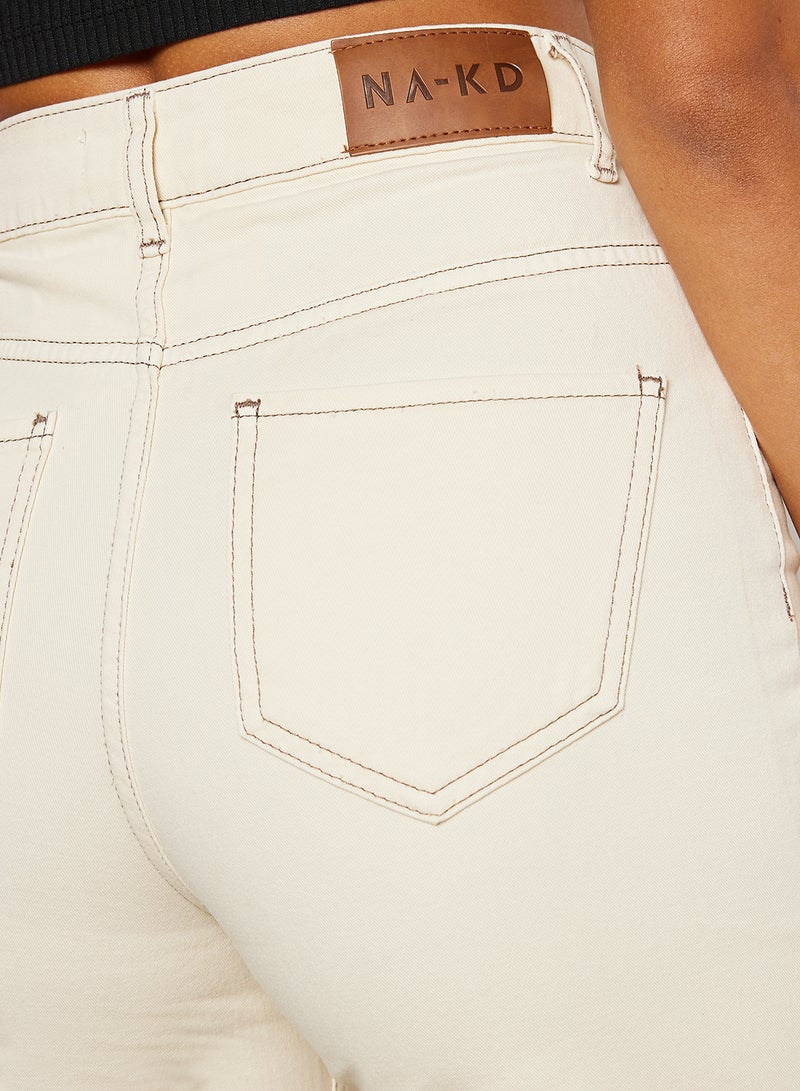 Straight Fit Cotton Jeans Ivory