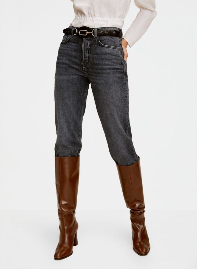 High Waist Straight Jeans Grey