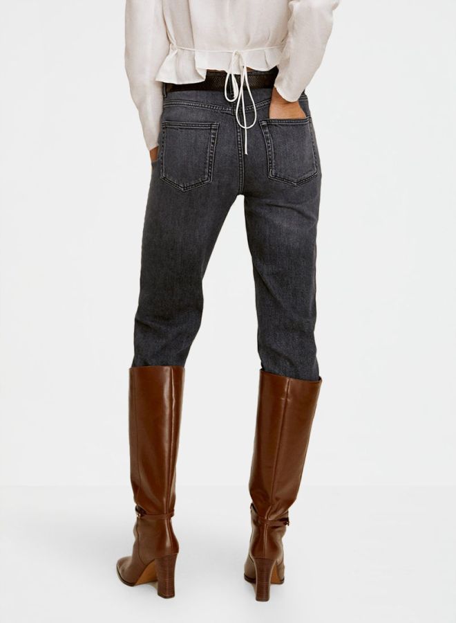 High Waist Straight Jeans Grey