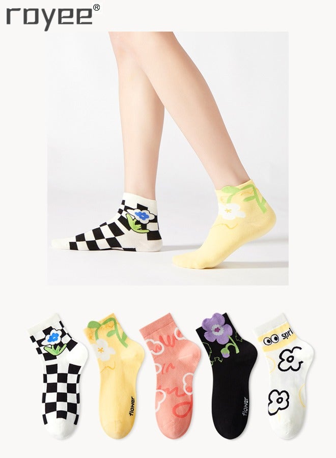 5 Pairs Of Pure Cotton Socks For Girls, Three-Dimensional Flower Tulip cotton Socks For Women seasonal styles