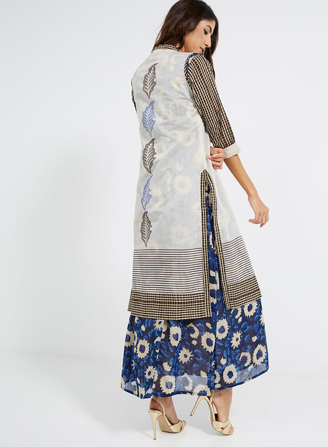 Three-Quarter Sleeve Moon Dust Kurti Shimmery Creamish/Gold