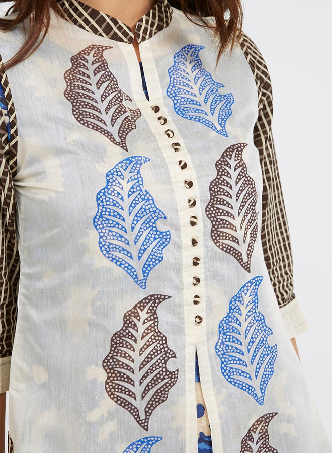 Three-Quarter Sleeve Moon Dust Kurti Shimmery Creamish/Gold