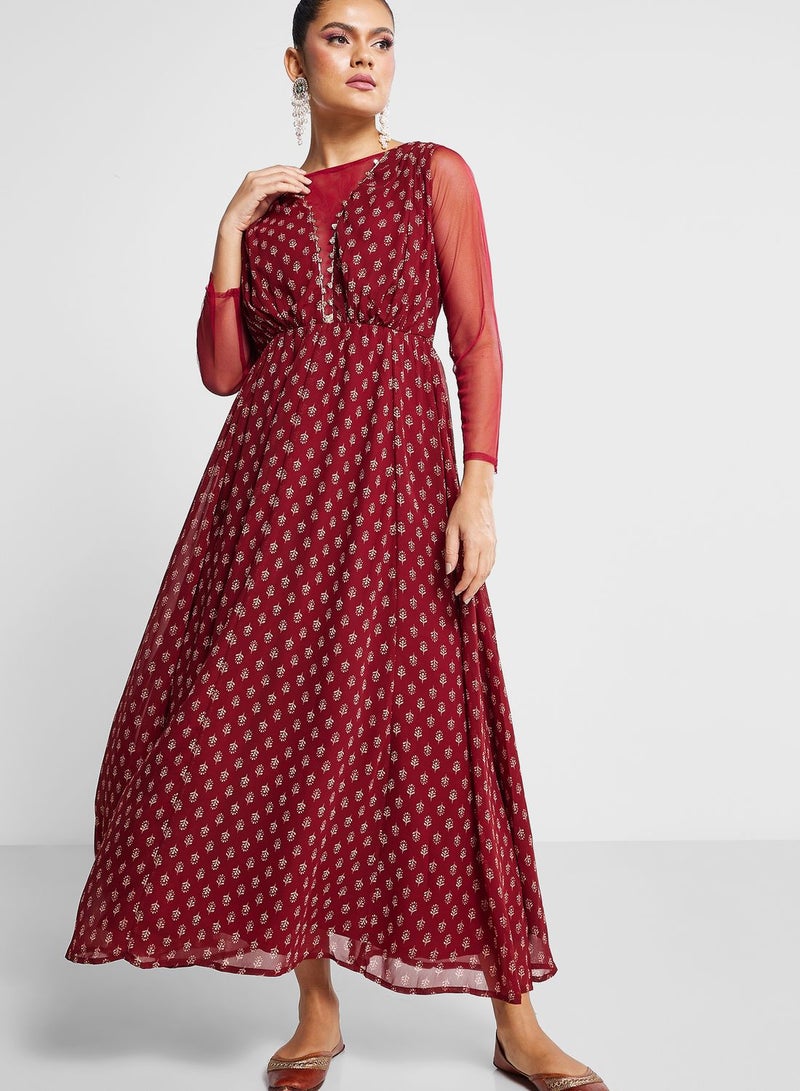 Printed Surplice Neck Belted Kurti