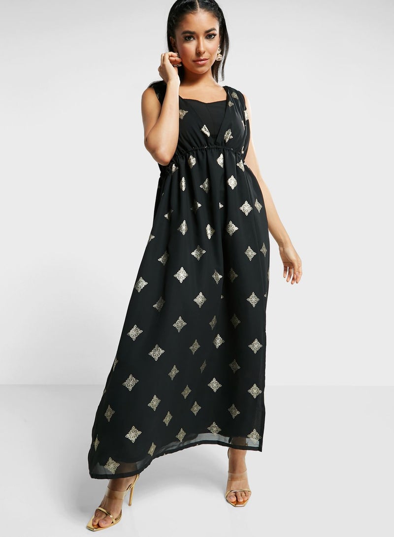 Foil Print Front Slit Kurti