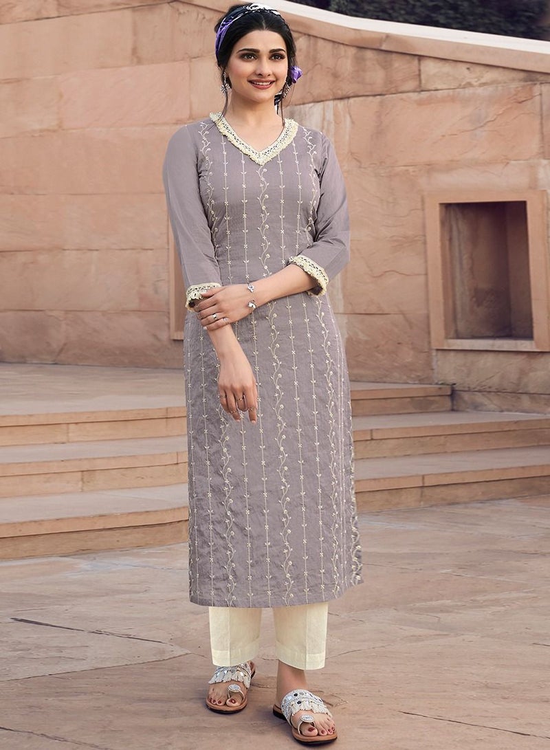 Chanderi Cotton With Thread Embroidery Kurta and Pant