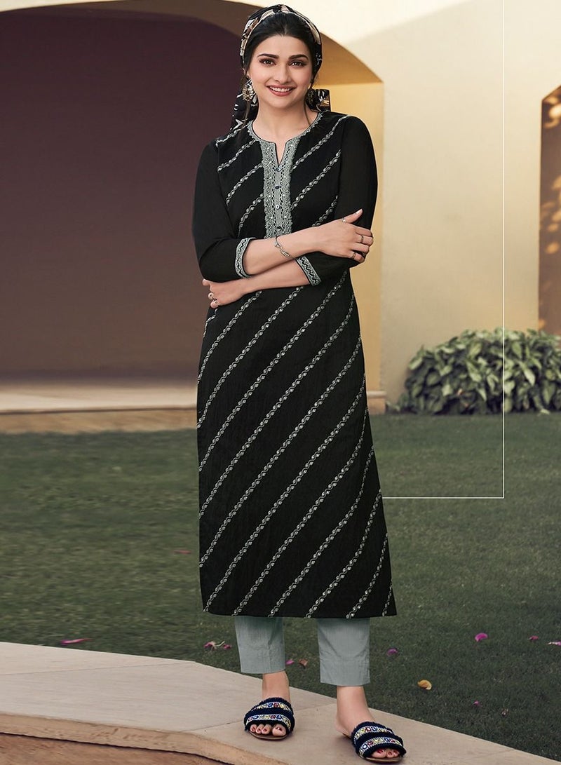 Chanderi Cotton With Thread Embroidery Kurta and Pant