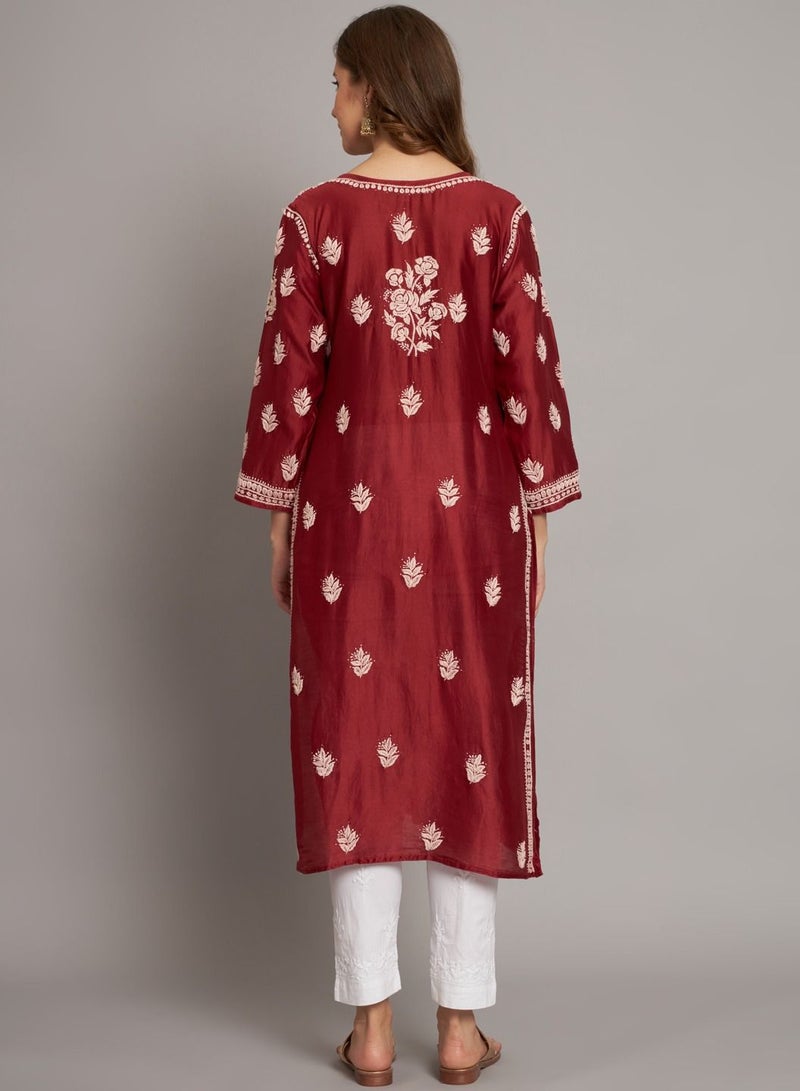 Women  Floral Embroidered Chikankari Cotton kurta-AL3670