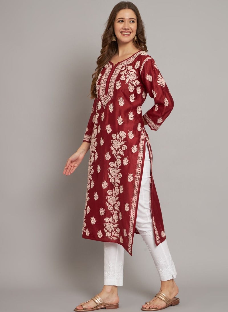 Women  Floral Embroidered Chikankari Cotton kurta-AL3670