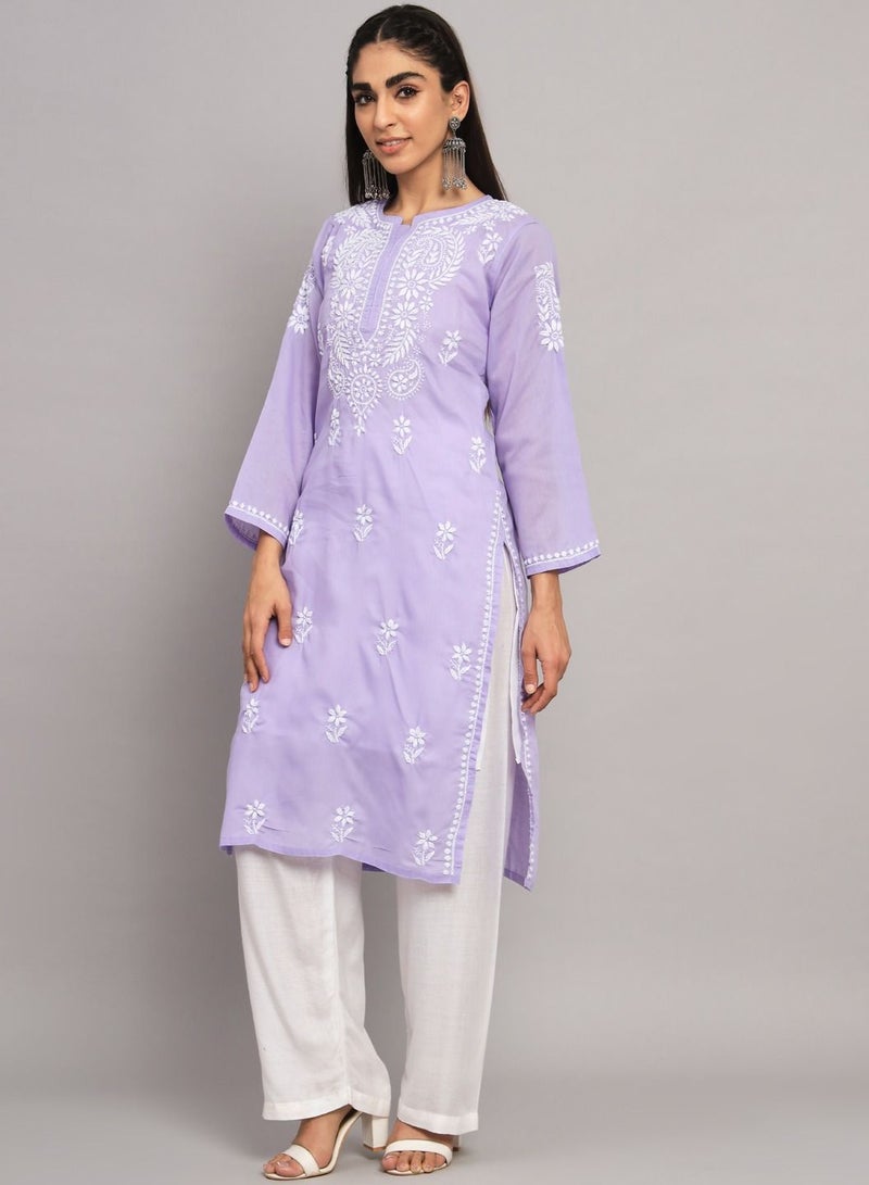 Hand Embroidered Chikankari Cotton Kurta-AL3561