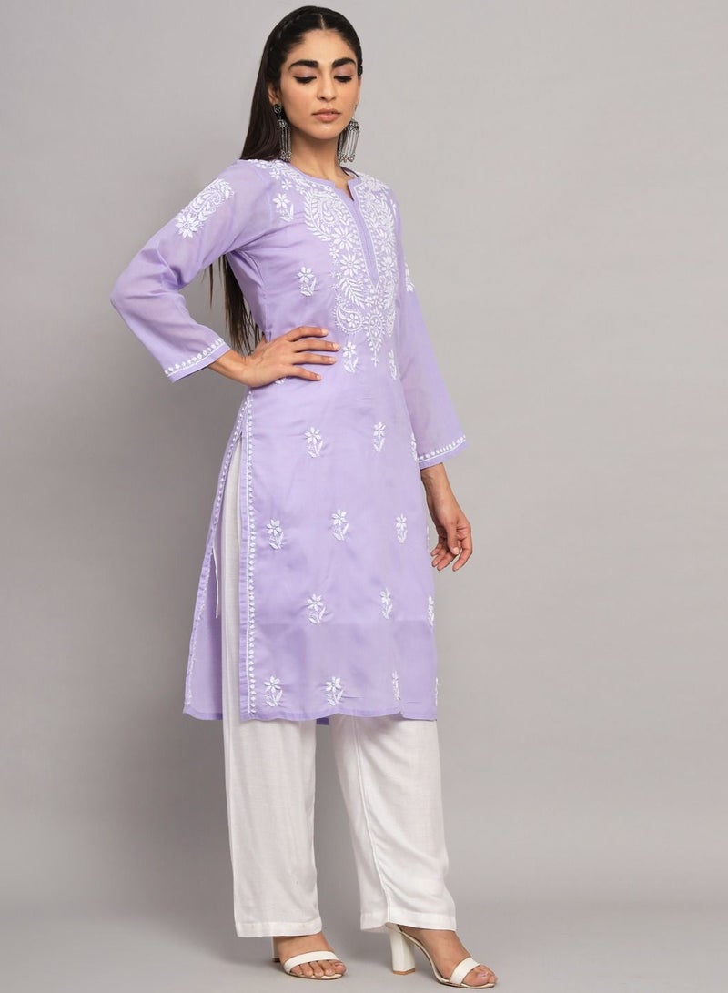 Hand Embroidered Chikankari Cotton Kurta-AL3561