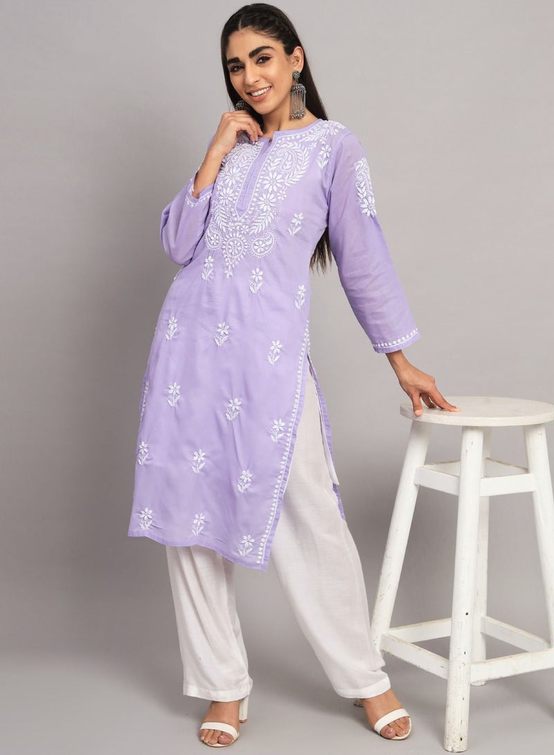 Hand Embroidered Chikankari Cotton Kurta-AL3561