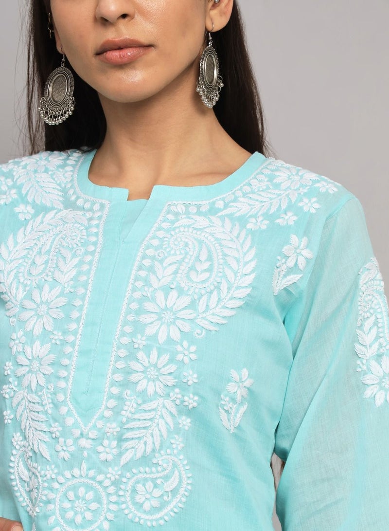 Hand Embroidered Chikankari Cotton Straight Kurta-AL3561