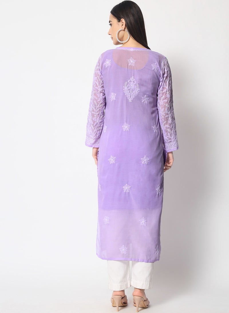 Hand Embroidered Chikankari Cotton Straight Kurta-AL3592