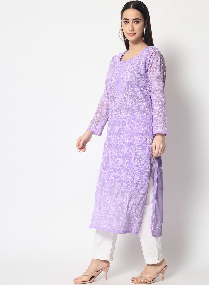 Hand Embroidered Chikankari Cotton Straight Kurta-AL3592