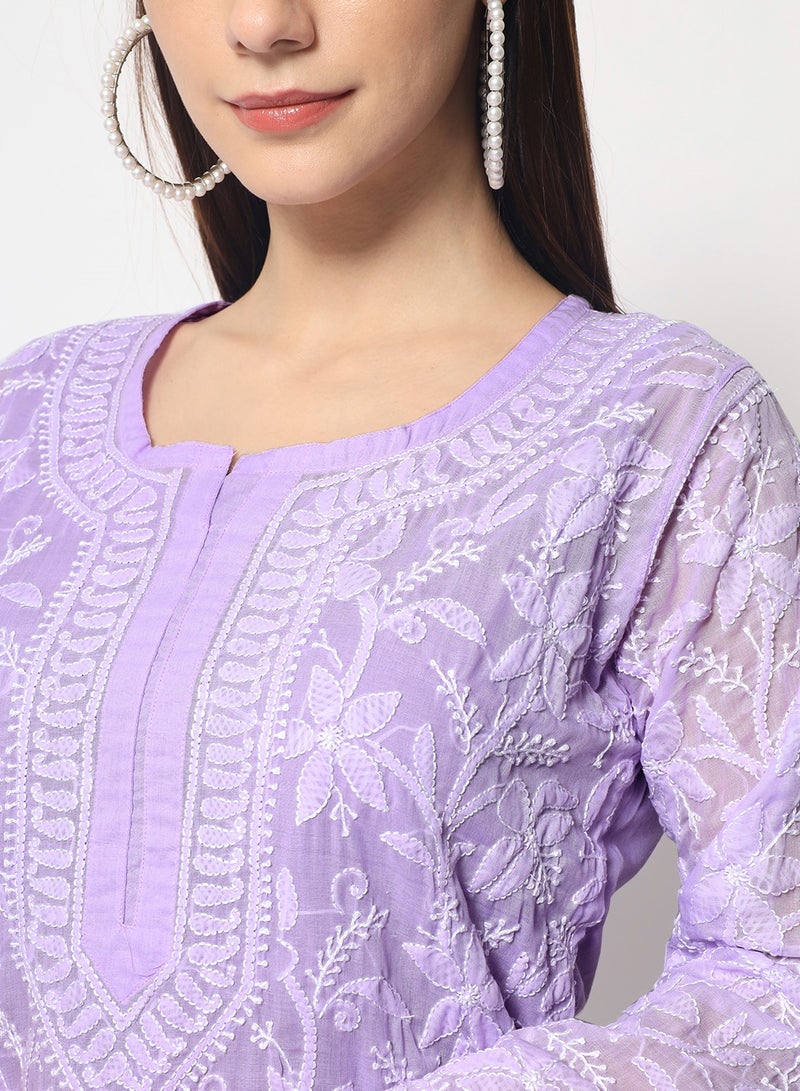 Hand Embroidered Chikankari Cotton Straight Kurta-AL3592