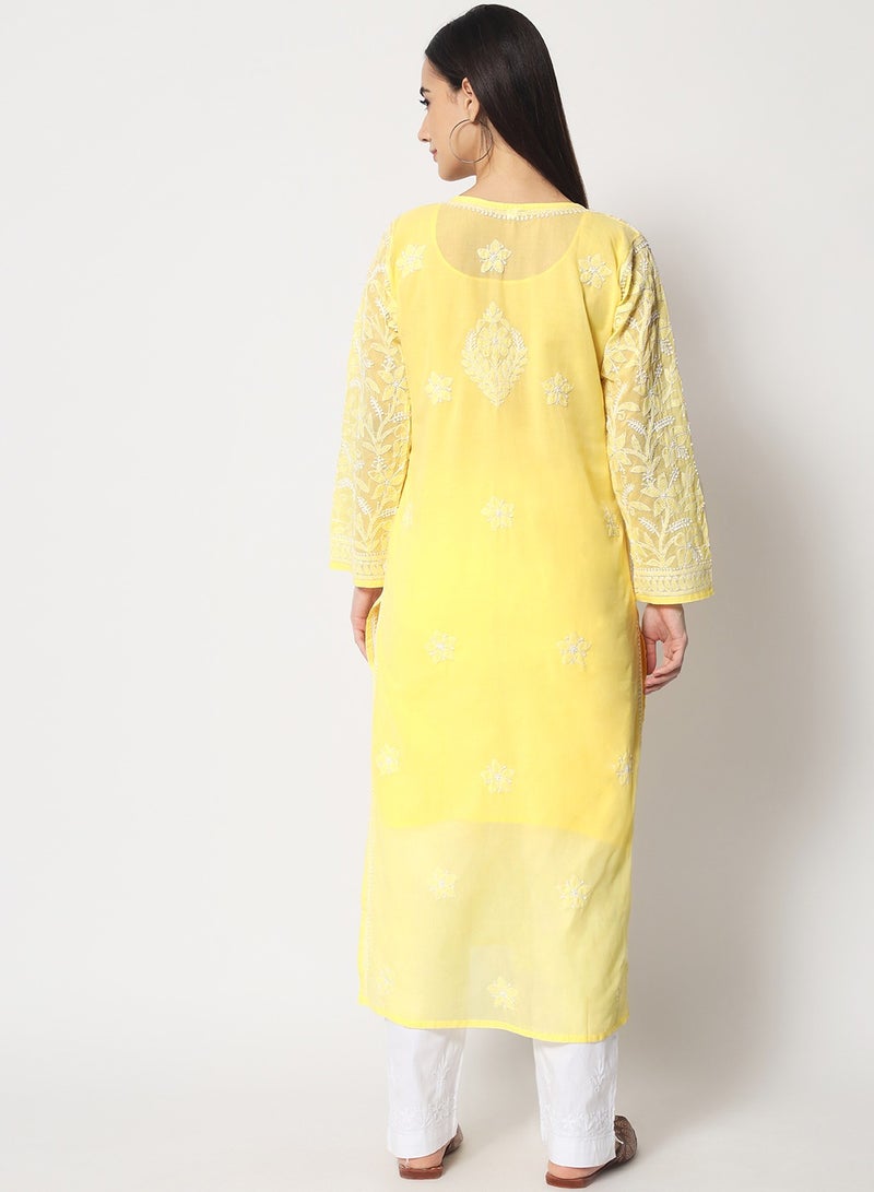 Hand Embroidered Chikankari Cotton Straight Kurta-AL3592