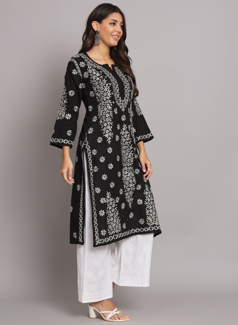 Women  Floral Embroidered Chikankari Cotton kurta-AL3679