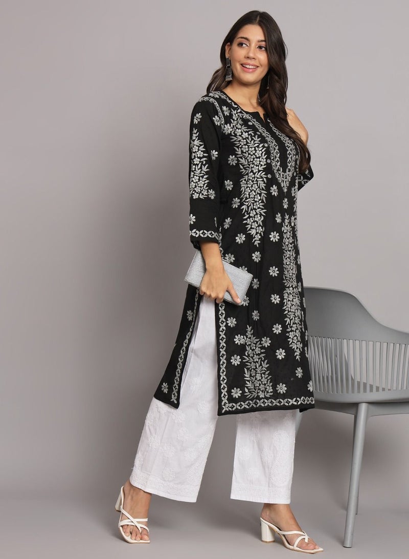 Women  Floral Embroidered Chikankari Cotton kurta-AL3679