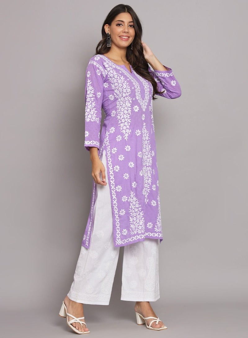 Women  Floral Embroidered Chikankari Cotton kurta -AL3679