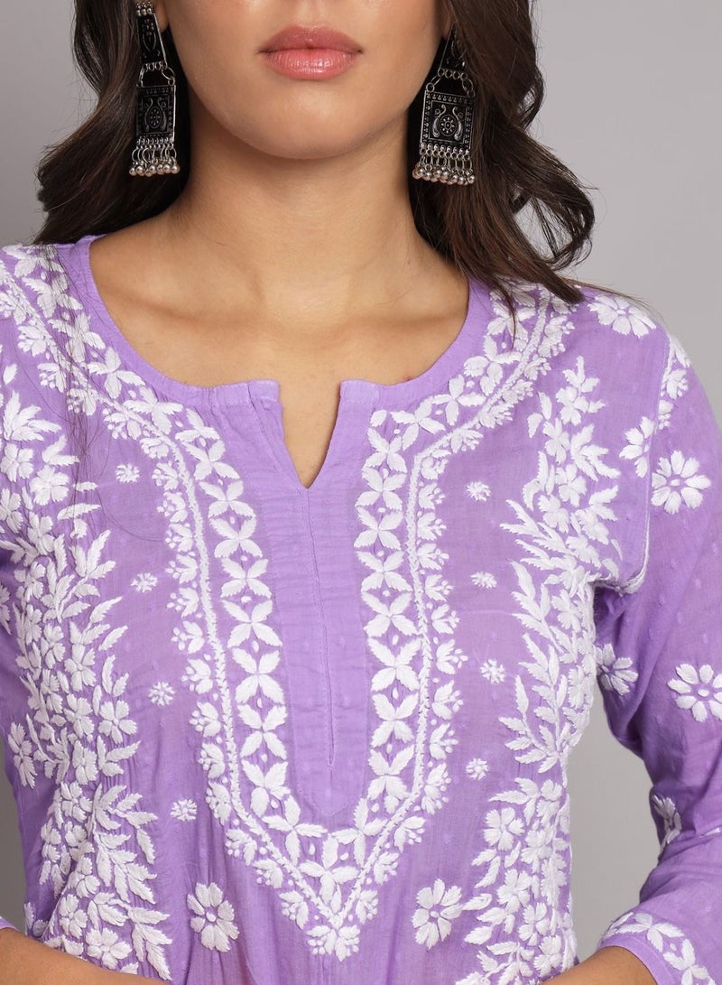 Women  Floral Embroidered Chikankari Cotton kurta -AL3679