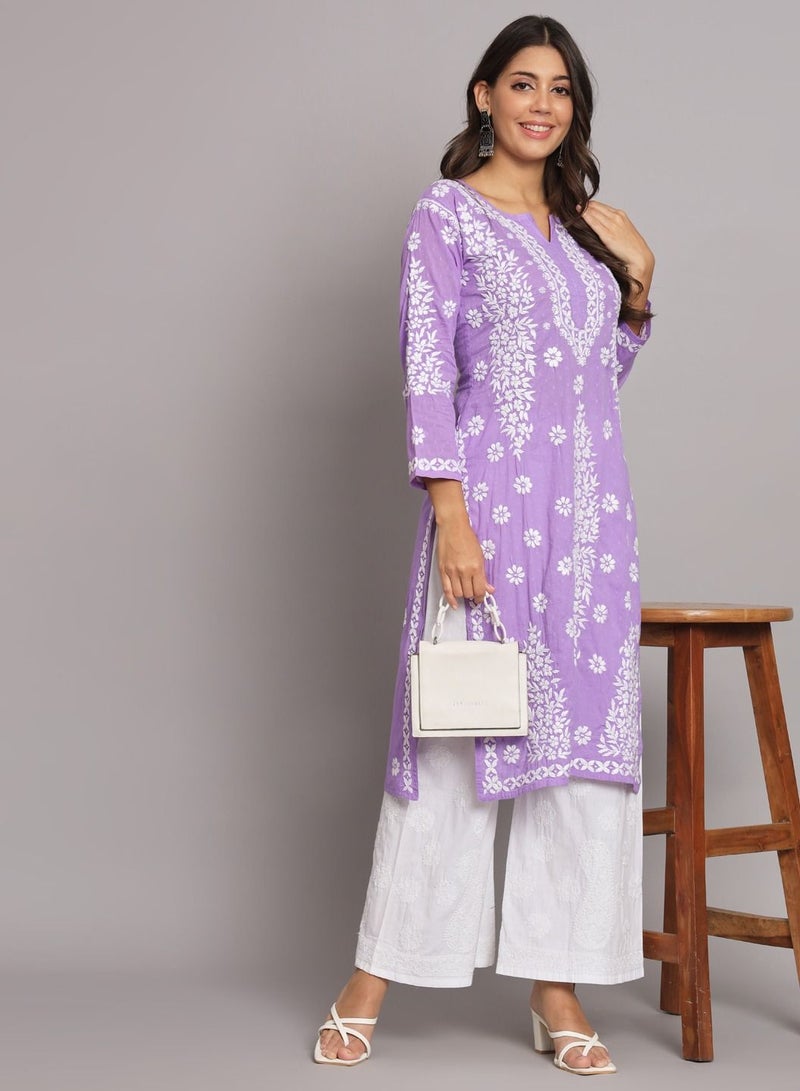 Women  Floral Embroidered Chikankari Cotton kurta -AL3679