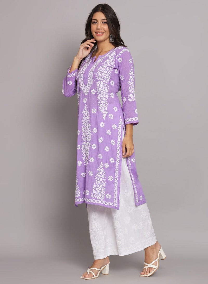 Women  Floral Embroidered Chikankari Cotton kurta -AL3679