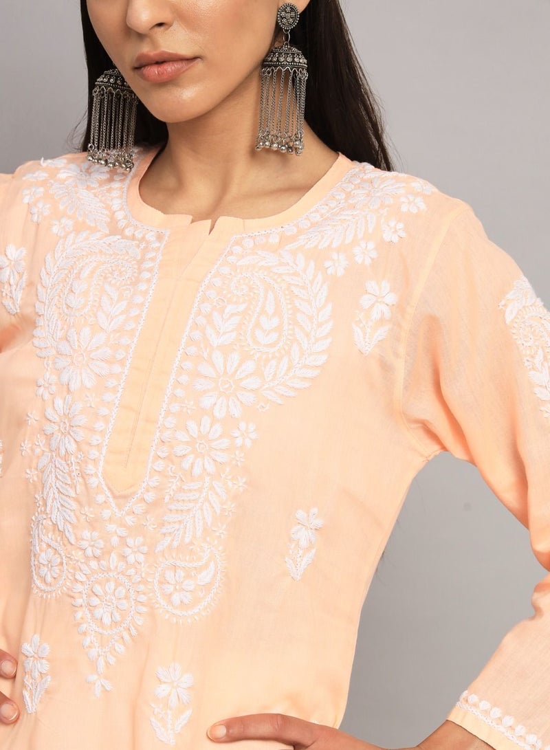 Hand Embroidered Chikankari Cotton Straight Kurta-AL3561