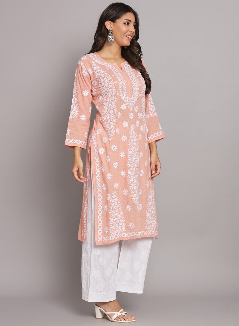 Women  Floral Embroidered Chikankari Cotton kurta-AL3679